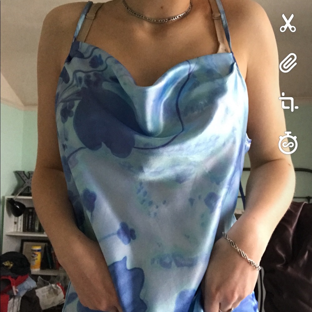 blue floral slip dress